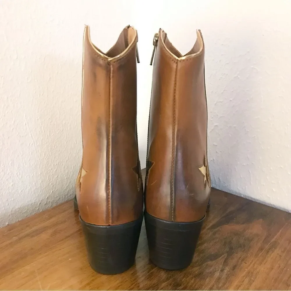 THURSDAY BOOT CO Country Star Brown Leather Ankle Boot With Heel Size‎ 6.5 New